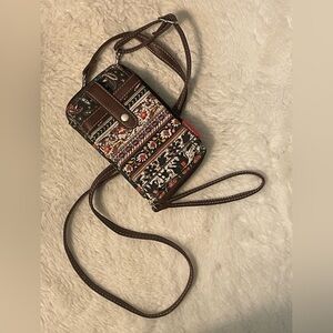 Brown and Multicolor Patterned Women’s Crossbody Wallet